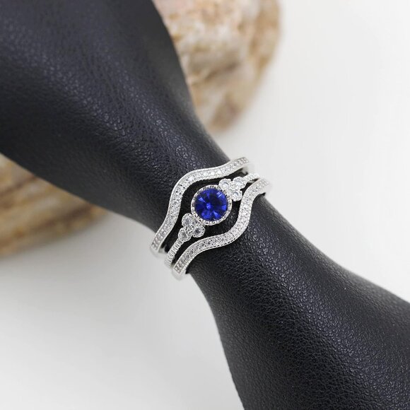 🆕 Women Silver Cubic ZIrconia Curved Stackable Rings Half Eternity Wedding Set - Picture 6 of 7